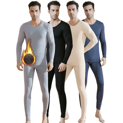 Premium-Thermounterwäscheanzug für Herren, ultraweich, lange Unterhose, mit Fleece gefüttert, hält warm, Basisschicht, Herren-Thermokleidung, 2er-Set Image
