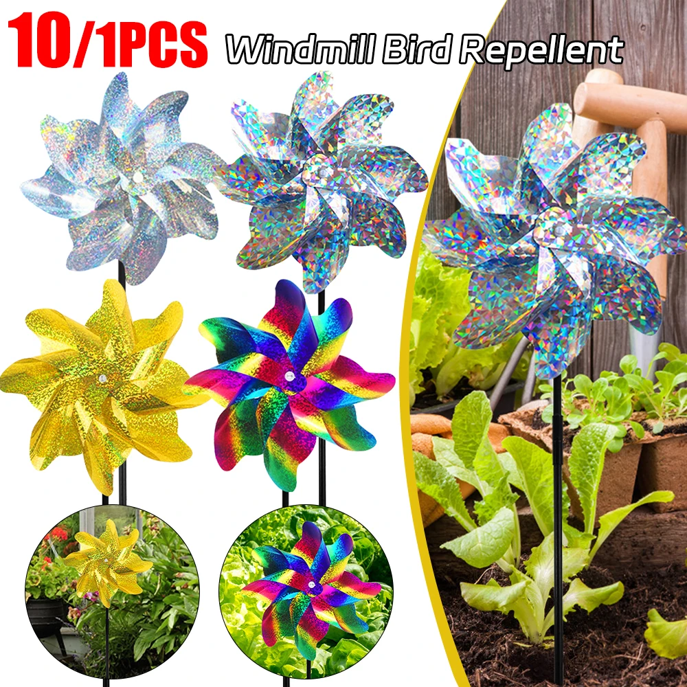 2/10 stücke Windmühle Vogel abweisend Garten dekorationen bunte Wind Spinner Outdoor-Dekor reflektierende DIY Rasen Windmühle Garten Dekor