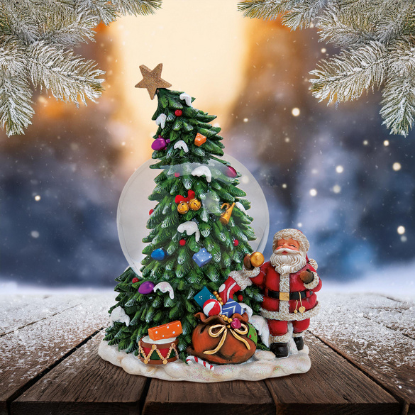 Spieluhr / Schneekugel Weihnachtsbaum und Nikolaus Image