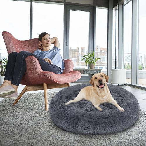 Hundebett Hundebetten animals Weiches Katzenbett Schlafplatz Hundekissen Plüsch dunkelgrau 60cm