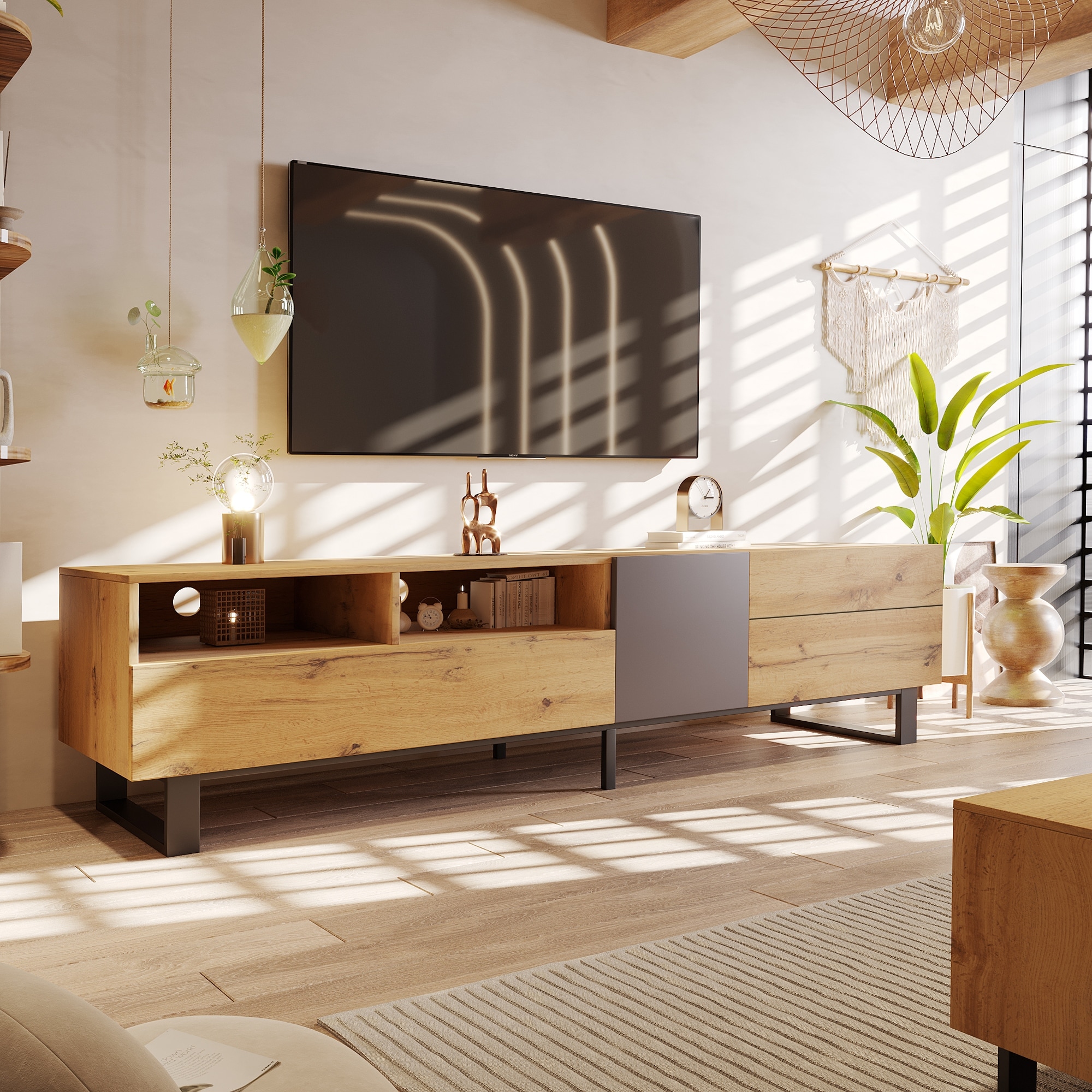 80'' Modern TV Cabinet with Double Storage, Media Console, Entertainment Center with Drop Down Doors for Living Room - 73 inches