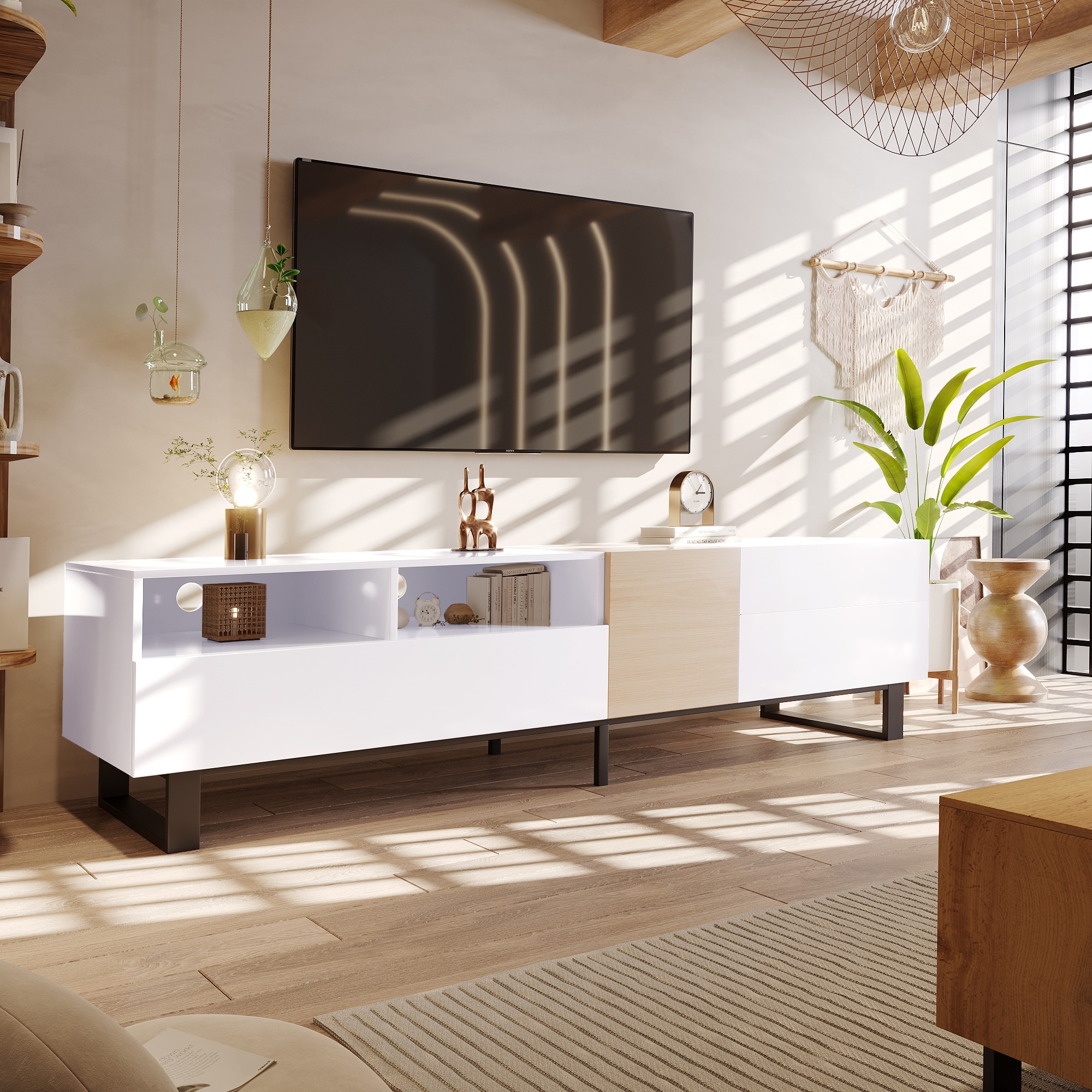 Modern TV Cabinet for 80'' TV with Double Storage, Media Console, Entertainment Center, for Living Room, Bedroom, Home Theater