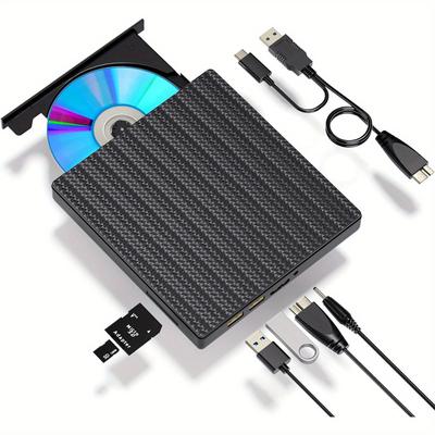 TEMU External Cd/dvd For Laptop Dvd Driv Sd And 4 Usb , Usb 3.0 -c Cd/dvd External Disk Compatible Laptop Pc 11/10/8/7