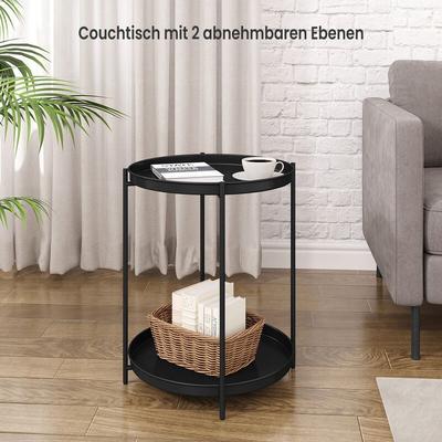 Woltu - Rund Beistelltisch Couchtisch mit Stauraum Nachttisch Sofatisch mit 2 abnehmbare Tabletts Image