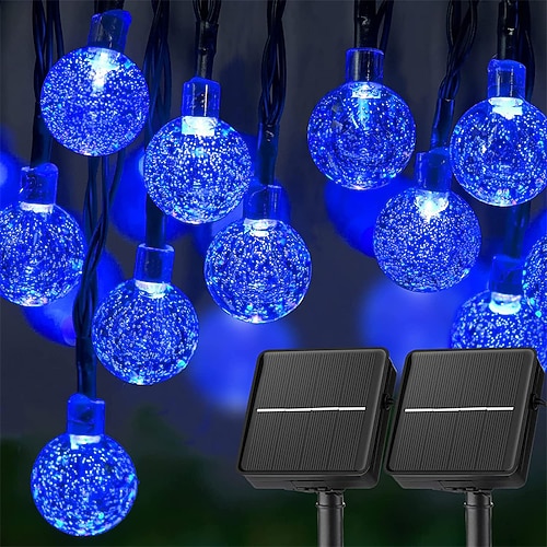 2er-Pack Solar-Lichterketten mit Kristallkugeln, 10 m 100 LEDs und 6 m 60 LEDs, wasserdichte Lichterkette für den Außenbereich, Weihnachtsdekoration, Gartendekoration, Fensterdekoration Image