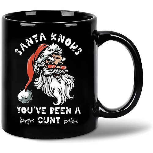 Weihnachtsgeschenk-Tasse, schwarze Grafik, lustige Kaffeetasse, 330 ml/12 oz, Santa weiß, Keramiktasse, Retro-Vintage-Design Image