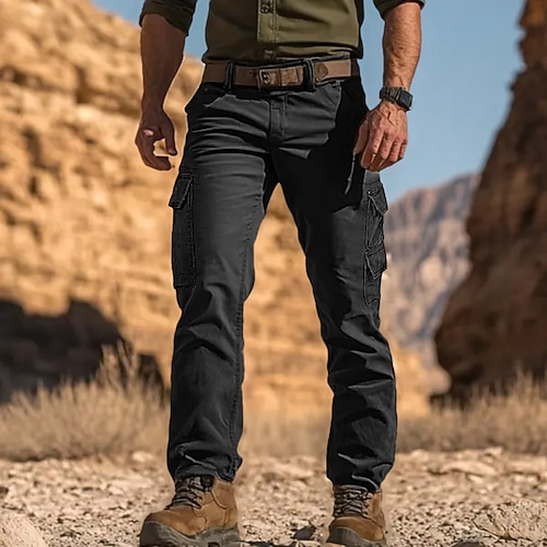 Herren Cargohose Cargohosen Hose Hosen Wanderhose Multi Pocket Gerade geschnitten Glatt Komfort Weich In voller Länge Outdoor Geschäft Täglich Modisch Strassenmode Schwarz Grün Image