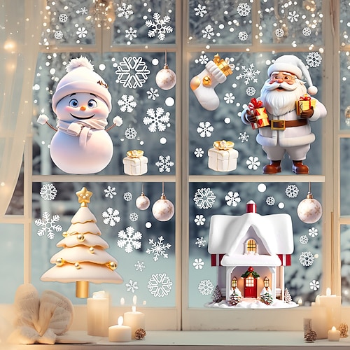 Weihnachts-Fensteraufkleber, entfernbares, statisch haftendes Weihnachtsdekor, reinweiße PVC-Aufkleber, kleines, entfernbares Aufkleberset für Weihnachtsdekorationen Image
