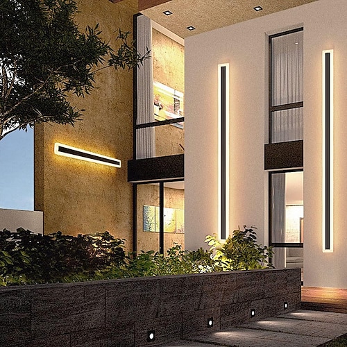 Moderne wasserdichte LED-Wandleuchte für den Außenbereich, 15,7-70 Zoll, Farblicht optional, IP65, schwarze Acryl-Wandleuchte, mattiert, elegant, AC85-265 V Image