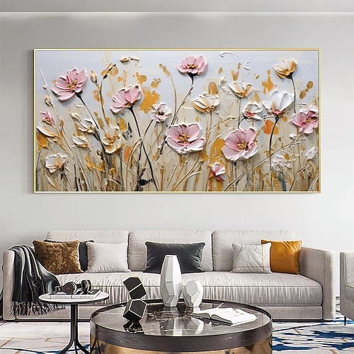 Ölgemälde handgemaltes 3D-Blumengemälde, handgefertigtes Palettenmesser, Blumen, Ölgemälde, Wandkunst, großes 3D-weißes Strukturgemälde, moderne dekorative Gemälde, Impressionismus, abstraktes weißes Image