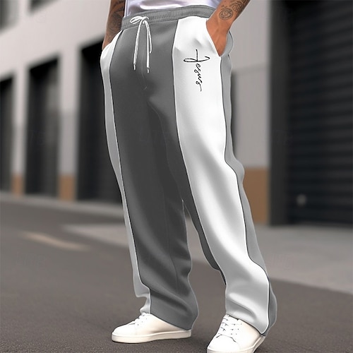 Herren Weihnachtshose Jogginghose Trainingshose Hose Hosen Jogginghose mit geradem Bein Tasche Kordelzug Elastische Taille Farbblock Kreuz Komfort Weihnachten Sports Outdoor Modisch Brautkleider Image
