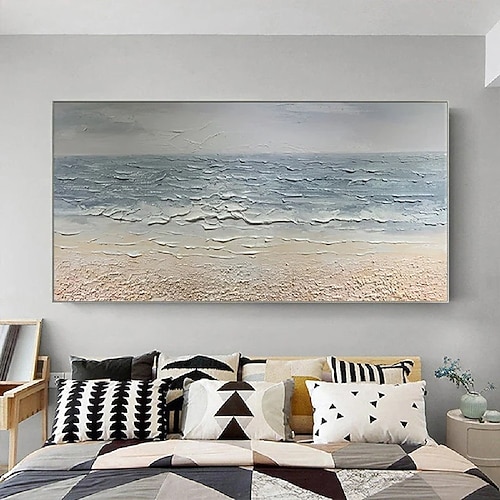 großes 3D-Wellengemälde, handgemachtes blaues Ozean-Ölgemälde auf Leinwand, Acryl-Meereslandschaft, Wandkunst, Pattle Knife-Wellen-Meeresgemälde, modernes Strandgemälde fürs Wohnzimmer. Image