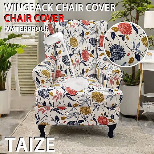 Ohrensesselbezug mit Blumenmuster, dehnbarer und strapazierfähiger Schonbezug mit elegantem Blumenmuster, perfekt zum Schutz und zur Verschönerung Ihres Ohrensessels, ideal für eine stilvolle und Image