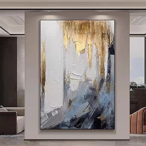 Mintura handgefertigte abstrakte goldene Ölgemälde auf Leinwand, moderne Wandkunst, Raumdekoration, Bild für die Inneneinrichtung, gerolltes, rahmenloses, ungedehntes Gemälde Image