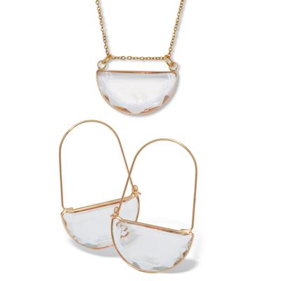 Women's Crystal Half Moon Goldtone Jewelry Set by PalmBeach Jewelry in White (Size ONE SIZE)
