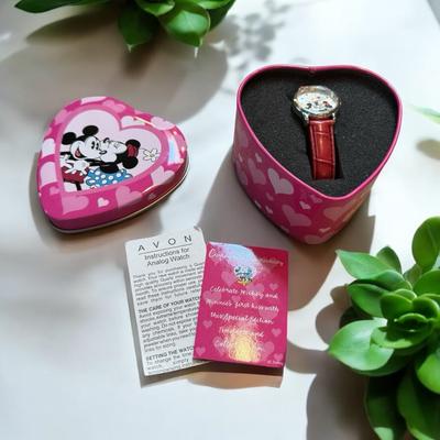 Disney Accessories | Avon Disney Mickey & Minnie First Kiss Watch In Heart Tin Discontinued. | Color: Red | Size: Osg