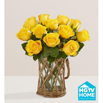 1-800-Flowers Flower Delivery Yellow Roses 12 Stems W/ Wicker Vase