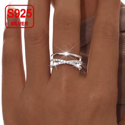 TEMU 1pc Elegant 925 Sterling Silver Adjustable For Women, Hypoallergenic With Sparkling Synthetic Zirconia, , Beach Holidays, Weddings, And Day Gifts, Ring | Elegant Ring Design | Hypoallergenic Rin Image