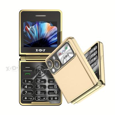 TEMU Xgody Flip Phone No Good For Elderly And Children Gsm Phone 1300mah Battery Type-c Dual Standby 2.4 Inch Color Screen Fm Radio Button Phone Bt Black Golden Image