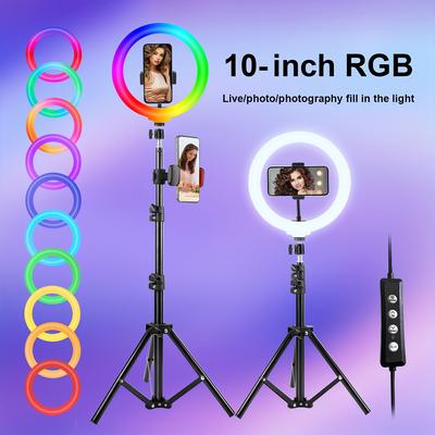 TEMU 1pcs 10- Dimmable Rgb , Usb , 2 Phone 43.3- Stand For Live Makeup