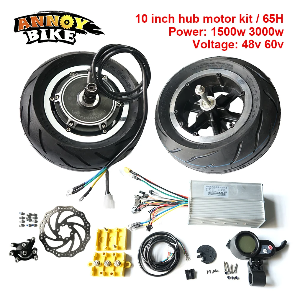 Kit motore mozzo da 10 pollici 48V 1500W 60V 3000W motociclo elettrico Scooter motore Buggy Kit eBike senza ingranaggi senza spazzole con ruota anteriore