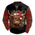 Noël Homme Vache Bonnet de Noël manche longue T-shirt Print Col Mao Chemise Mode Extérieur Casual du quotidien Vacances Noir Printemps Automne Hiver Vêtement Tenue Normal S M L XL XXL XXXL