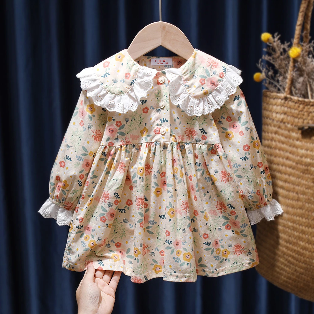 Frühling 1-6t Baby Mädchen Langarm süße Blume Druck Prinzessin Kleid Herbst Baby Mädchen Kleid Kinder Kleidung Kleid Image