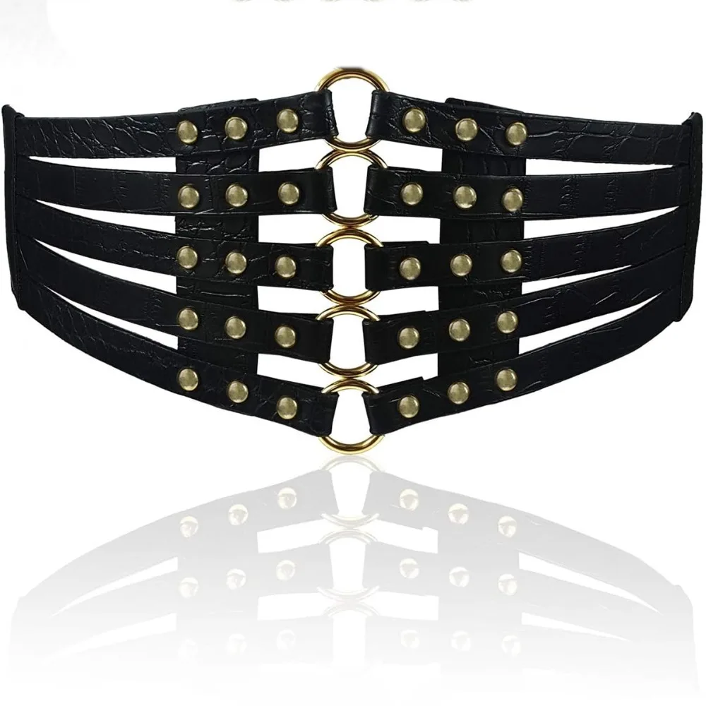 75cm Long Large Size Vintage Rivet Waist Belt Women Retro Wide Cummerbund Black and Camel