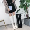 Große größe 43 Overknee Stiefel Erhöhen Ferse Keile Süße Dünne Bein Lange Stiefel Frauen Weiß Schwarz Stiefel Schuhe 2021