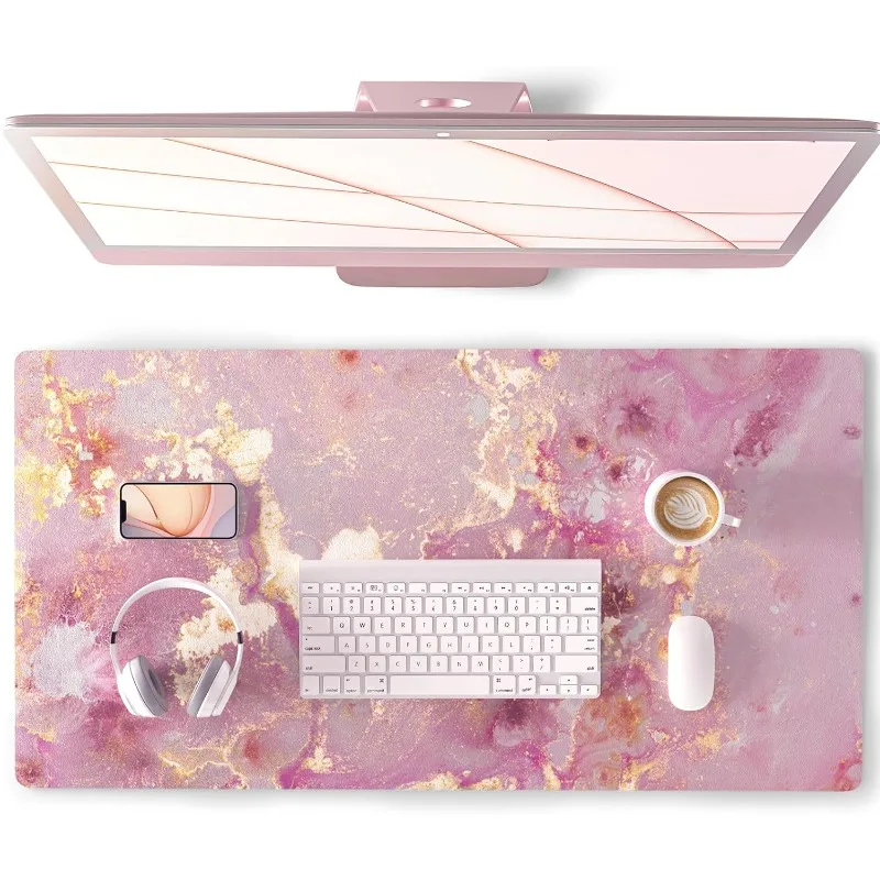 Großes Mauspad, niedliche rosa Schreibtischunterlage für den Schreibtisch, Frauen und Mädchen, Gaming, Roségold-Marmorschutz, Schreibpads für Schule, Büro, Zuhause Image