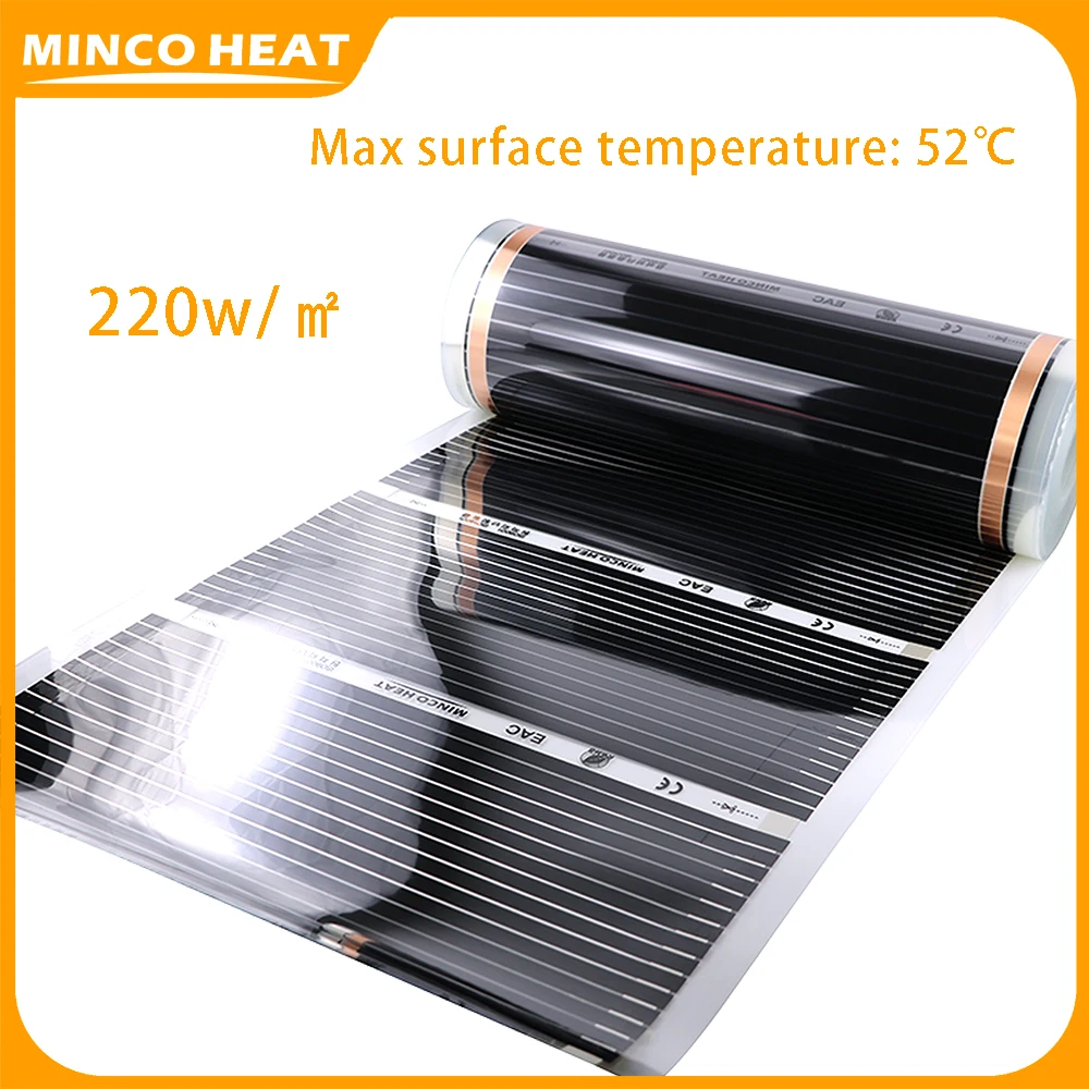 Minco Heat 220W/m2 50CM Breite 0,25 ㎡ ~3.75 ㎡ Hochwertige Raum-Infrarot-Heizfolie, Fußbodenheizung, Kohlematte, hergestellt in Korea