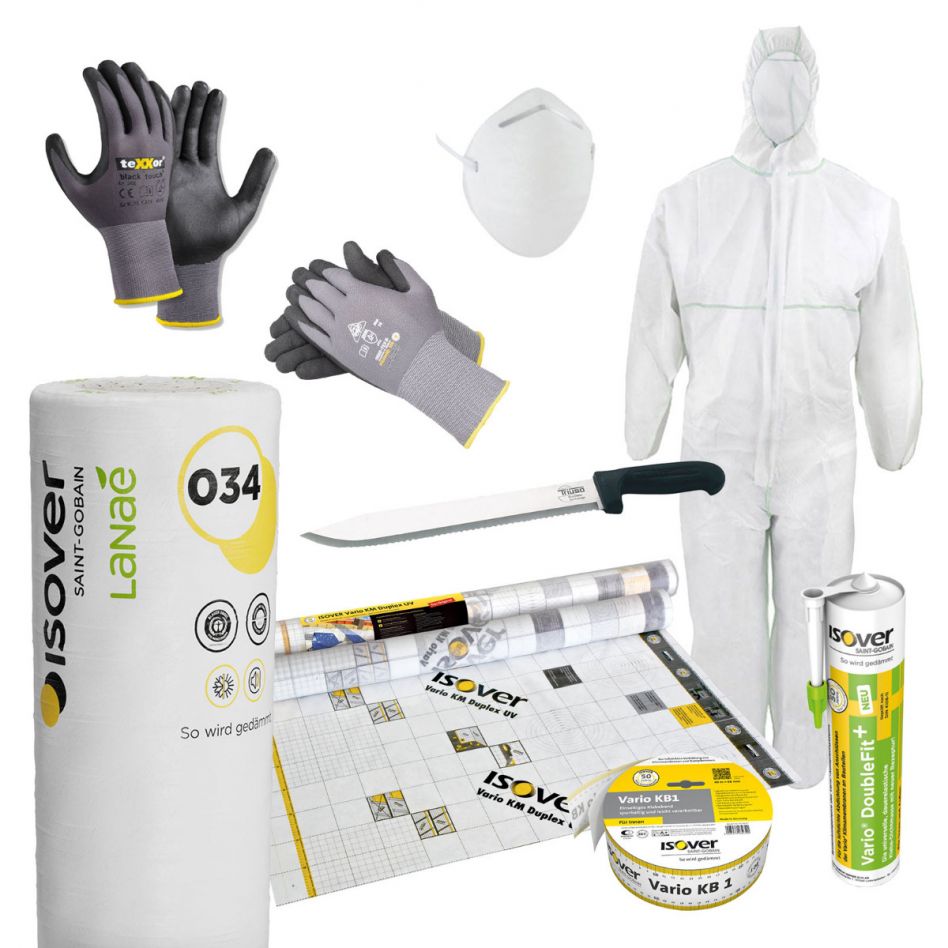 ISOVER Lanaé Dachdämmung Komplett-Set für Dachausbau, 032, 140 m² Fläche,200 mm Image