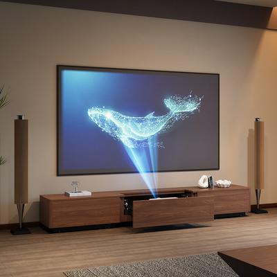 102.36"Modern Electric TV Stand with Ultra-short Throw Projector Cabinet, Premium Wooden Material, Automatic Telescopic Platform, Anti-pinch Function, Modern Home Theater Decor, Wood color