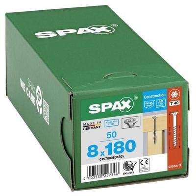 SPAX Universalschrauben T40 Senkkopf Edelstahl A2 8 x 180 mm 50 Stück silber