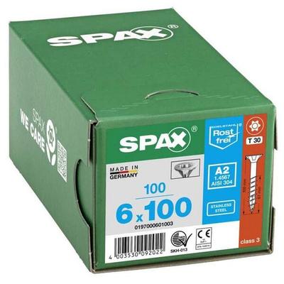 SPAX Universalschrauben T30 Senkkopf Edelstahl A2 6 x 100 mm 100 Stück silber