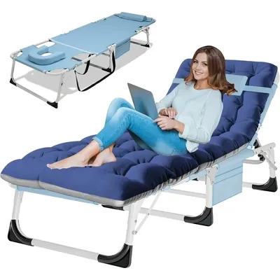 3in1 Sun Tanning Chair with Mattress, Heavy Duty Lounger Chair with Face Arm Hole, Removable Pillow