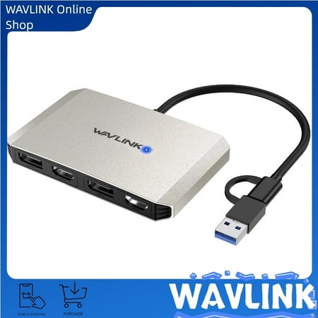 WAVLINK DisplayLink Dual Monitor 4K@60Hz Hub USB 3.0/USB C to DisplayPort and HDMI Adapter