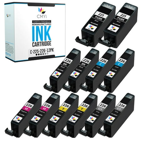 CMYi PGI-225 CLI-226 Combo Pack of 12 Ink Cartridges compatible for Canon PGI-225 and CLI-226 - PIXMA MG6120 MG6220 MG8120 MG8220 (2 Pigment Black 2 Black 2 Cyan 2 Magenta 2 Yellow 2 Gray)