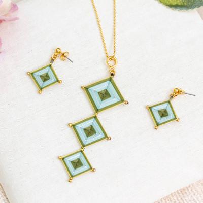 'Gold-Plated Handloomed Mandala Necklace Earrings Jewelry Set'