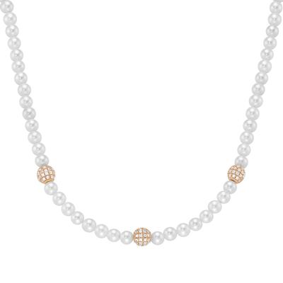 Giorgio Martello Milano - Collier mit Zirkonia und Muschelkern-Perlen, Silber 925 Ketten 1 ct Nude