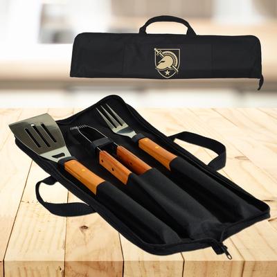 NCAA Army Black Knights 3 Piece BBQ Tool Set with Wood handles and Carry Case