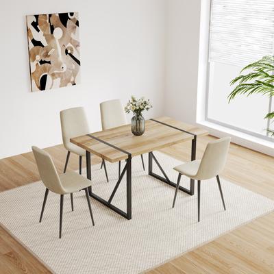 Industrial 5-Piece Dining Table Set with 4 Chairs, Metal Base & Legs