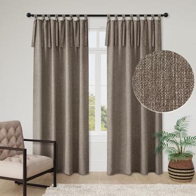 Linen Texture Tie Top Room Darkening Curtain Pair(2 panels)