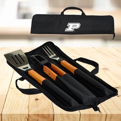 NCAA Purdue Boilermakers 3 Piece BBQ Tool Set with Wood handles and Carry Case