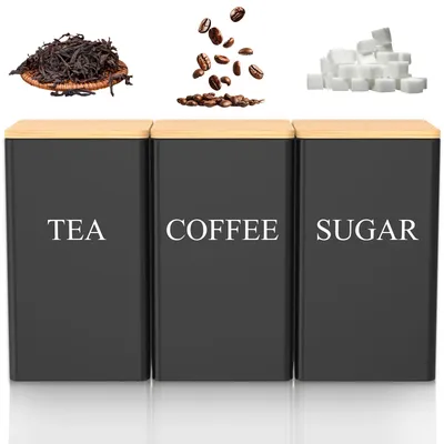 1000 ML Coffee Tea and Sugar Canister Set Kitchen Canisters for Countertop with Airtight Bamboo Lids Kitchen Storage Jar
