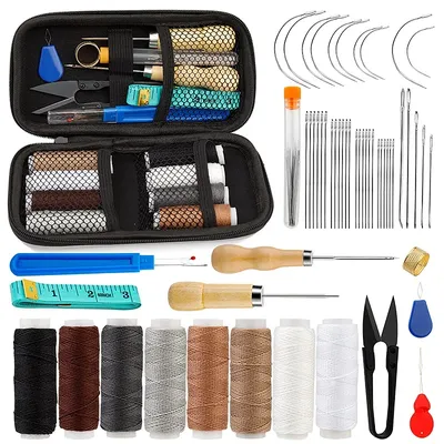 54pcs Leather Sewing Kit Upholstery Repair Kit with Sewing Awl Scissors Tool Kit for Beginners Professionals Leather Craft DIY