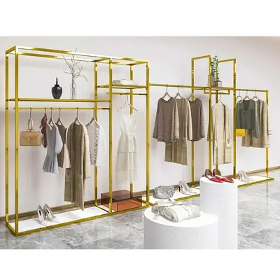 custom.Stainless Steel Clothing Shop Garment Display Stand Clothing Shelf Shiny Clothes Rack for