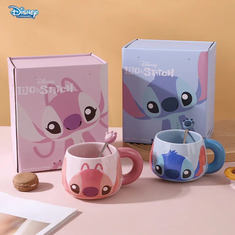 Disney Cartoon Stitch Ceramic Mug Gift Box with Spoon Office Coffee Mug Household Drinking Mug Colleagues Friends Companion Gift