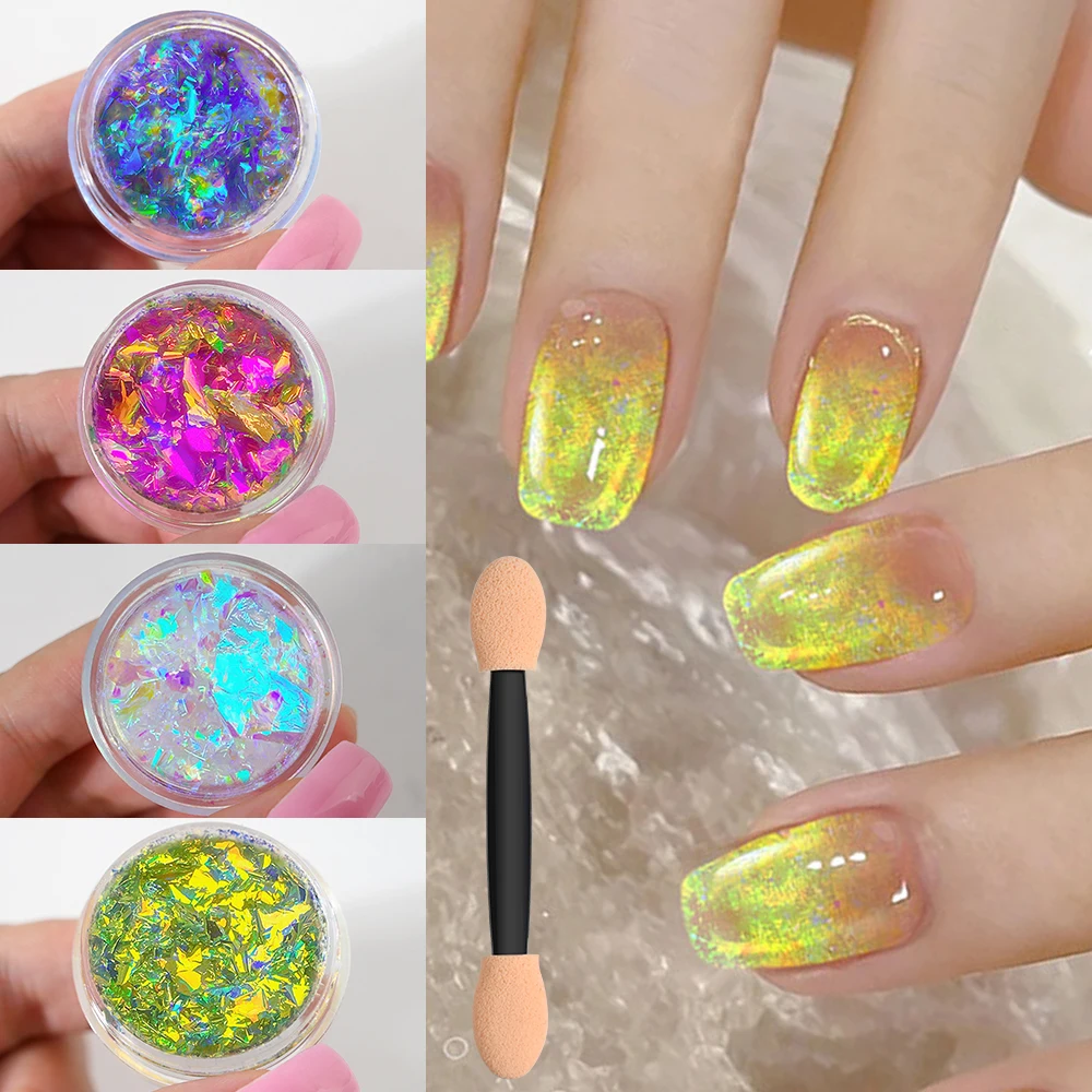 1Jar Chameleon Aurora Nail Art Opal Pulver Unregelmäßiger magischer Spiegel Meerjungfrau Chrom Pigmentflocken Funkelnde Wolke Brokat Pailletten *& Image