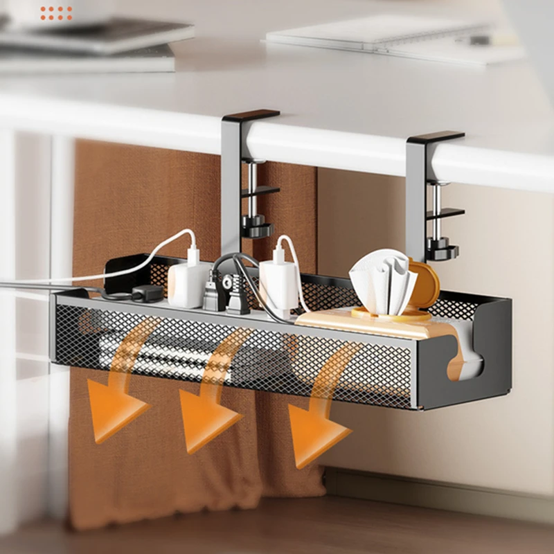 Kein Bohren, ausziehbares Kabelmanagement unter dem Schreibtisch, Kabelablage aus Metall unter dem Schreibtisch mit Klemme, einziehbarer Steckdosenleisten-Kabelhalter